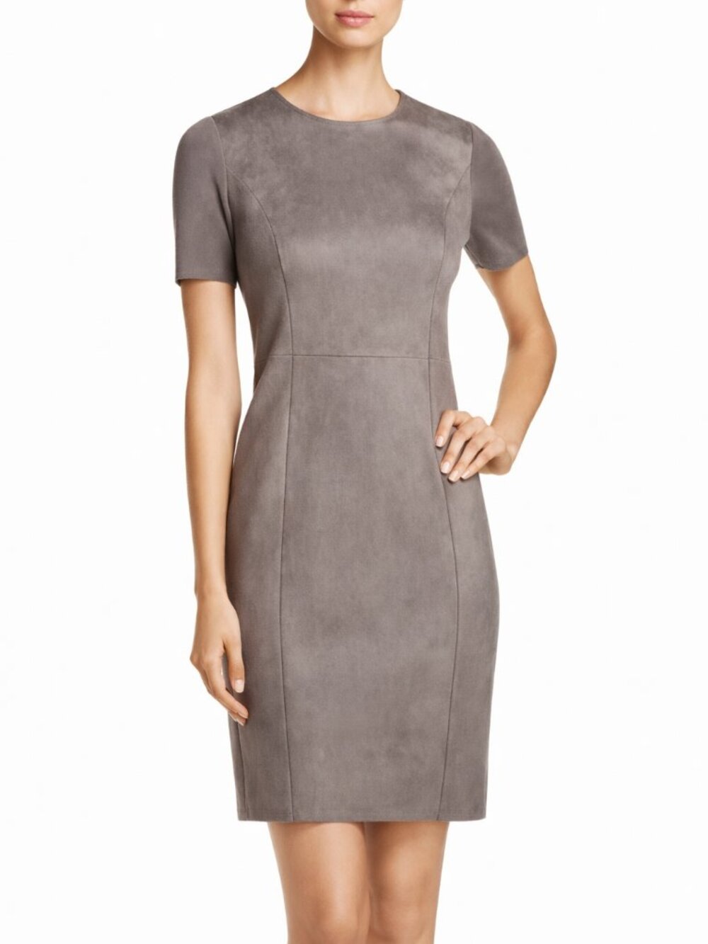 Elie Tahari Emily Faux Suede Sheath Dress in Granite/Grey SZ 8